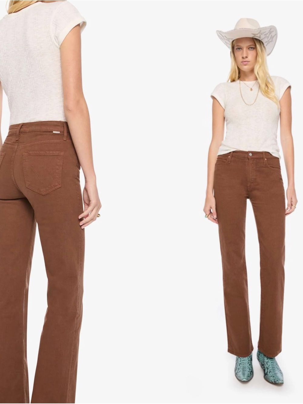 MOTHER The Kick It Wash Bison Women’s High-Rise Straight Jeans in Brown